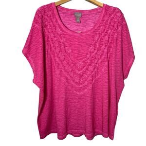 Chico’s Top Women's Size 4 (2X) Pink Pigment-Dyed Soutache Doman Sleeve NWT